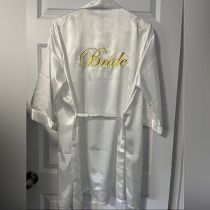 White Bride Robe with Gold Embroidery
